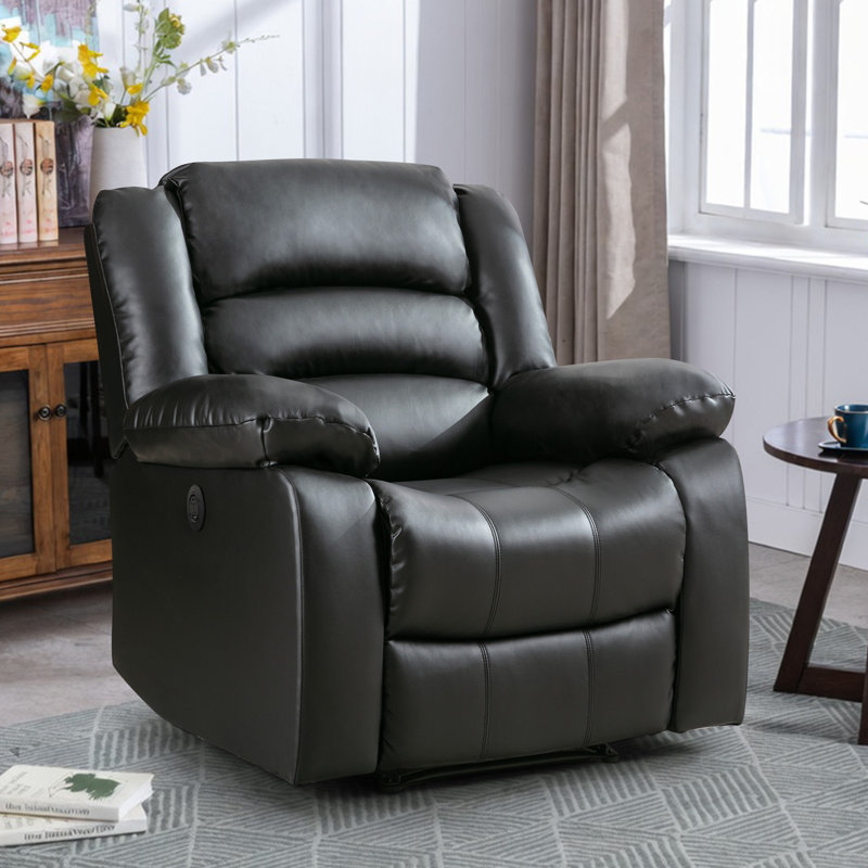 37.1'' Wide Modern and Upholstered Power Faux leather Recliner (Set of 2), Black