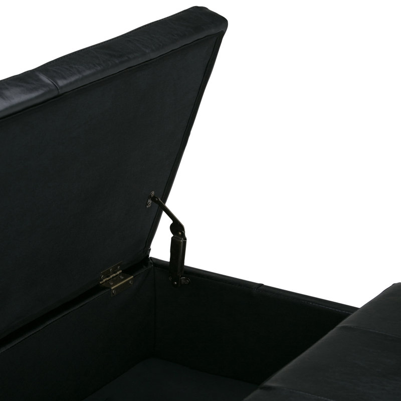 Midnight Black Tufted Faux Leather Cocktail Storage Ottoman