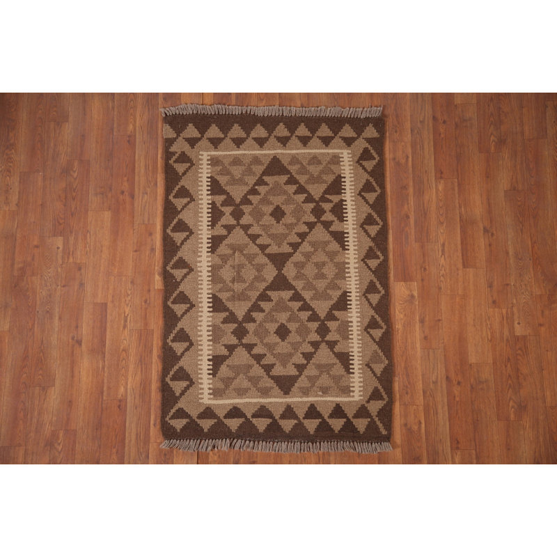 Brown Kilim Reversible Wool Rug 3x4