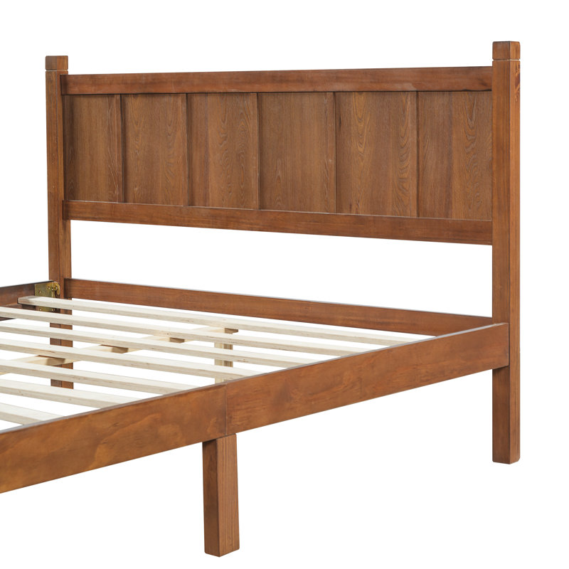 Modern Platform Bed With Headboard, Queen, Dark Walnut