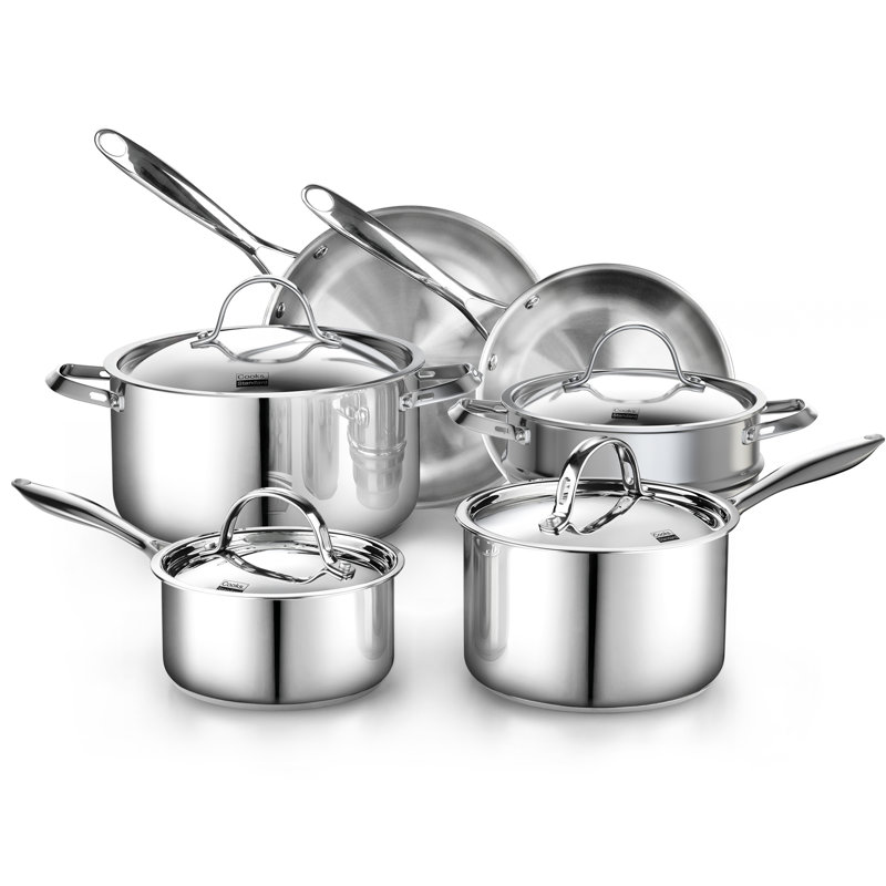 Batterie de cuisine standard en acier inoxydable 10 pièces, 10 pièces