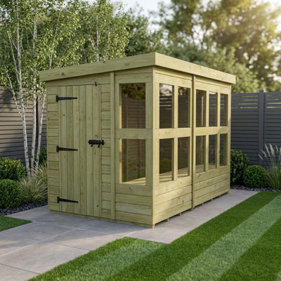 Total Sheds 10ft x 6ft Pent Potting Shed - Built-in Two-Tier Bench - Pressure Treated Timber - UK Manufactured