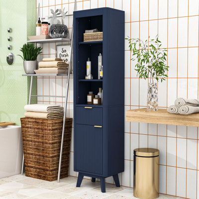 Tall Freestanding Bathroom Storage Cabinet with Adjustable Shelves, Anti-Tip Design and Fluted Drawer