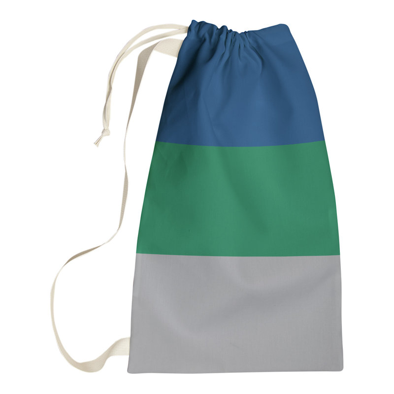 Fabric Laundry Bag with Handles, 29" H x 18" W x 1.5" D, Dark Blue/Green/Cool Gray