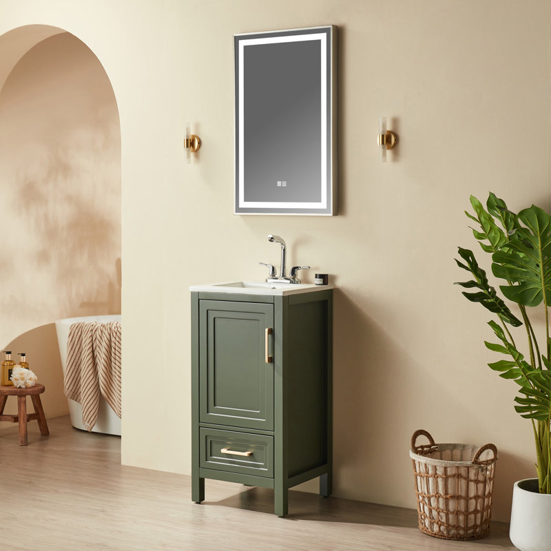 Wabash 18" Freestanding Single Bathroom Vanity with Ceramic Sink, Green