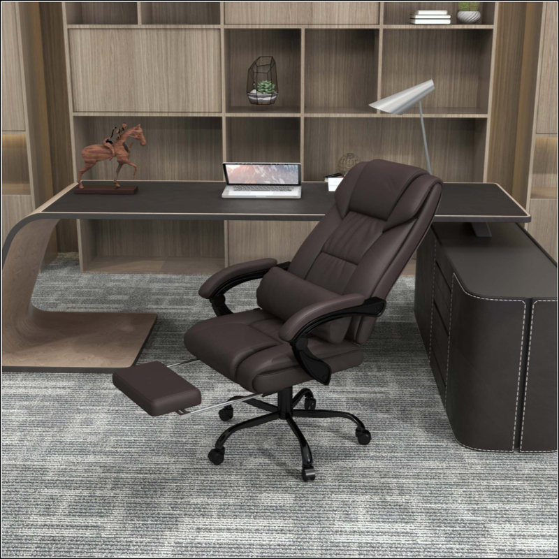 Fauteuil de bureau à massage à haut dossier avec 6 points de vibration, fauteuil de bureau réglable en hauteur, fauteuil de bureau inclinable avec repose-pieds rétractable et télécommande
