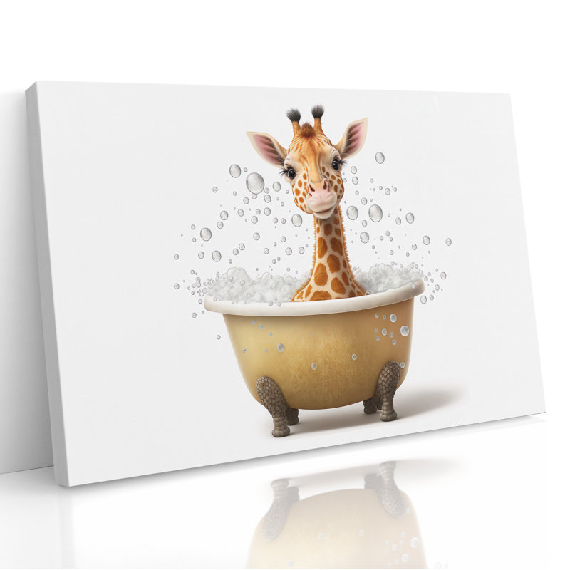 Cute Baby Giraffe In Bath - Wrapped Canvas Art Prints