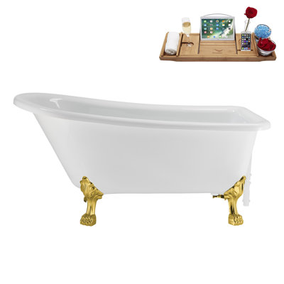 58" Streamlin Clawfoot Tub,Tray,Drain, Clawfeet