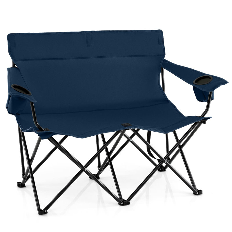Oversized Double Camping Chair 2-Person Heavy Duty Lawn Chair, Blue