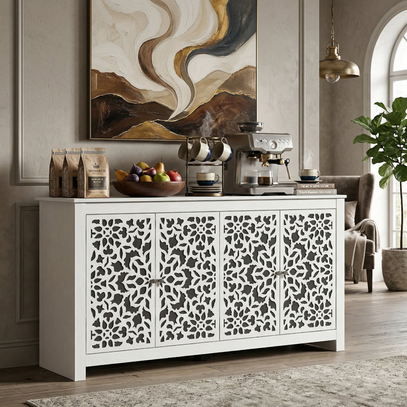 Culbreath Arrastia 4 Door Wide Sideboard, Pearl White Oak