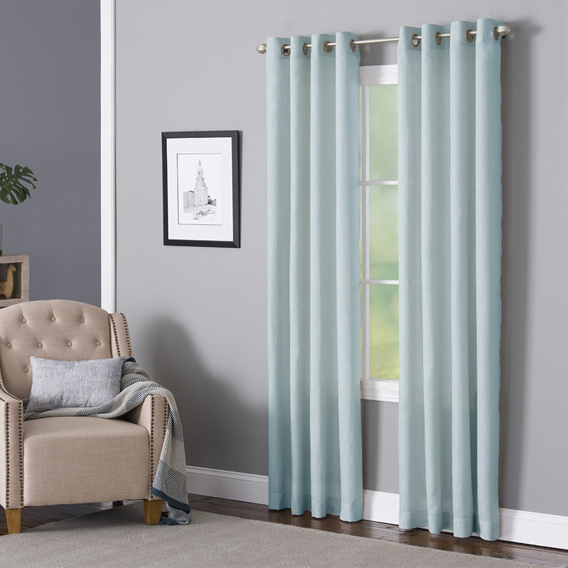 Wein Polyester / Cotton Light-Filtering Solid Color Curtain Panel with Grommet Top, 50" x 63", Teal