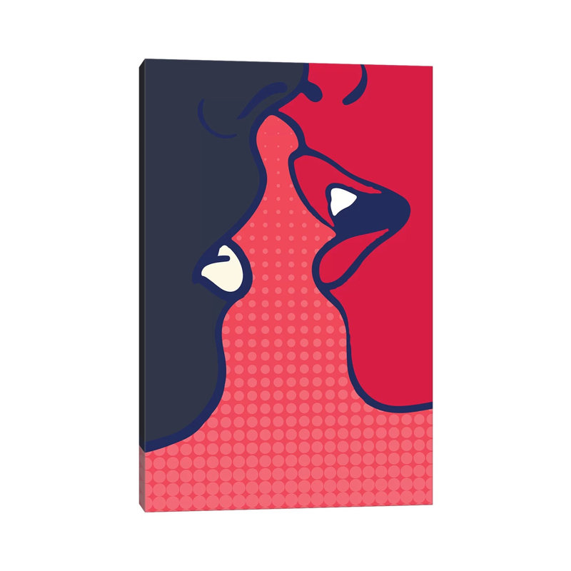 The Kiss - Pink by Kubistika - Wrapped Canvas Painting, 30.48 cm H x 45.72 cm W