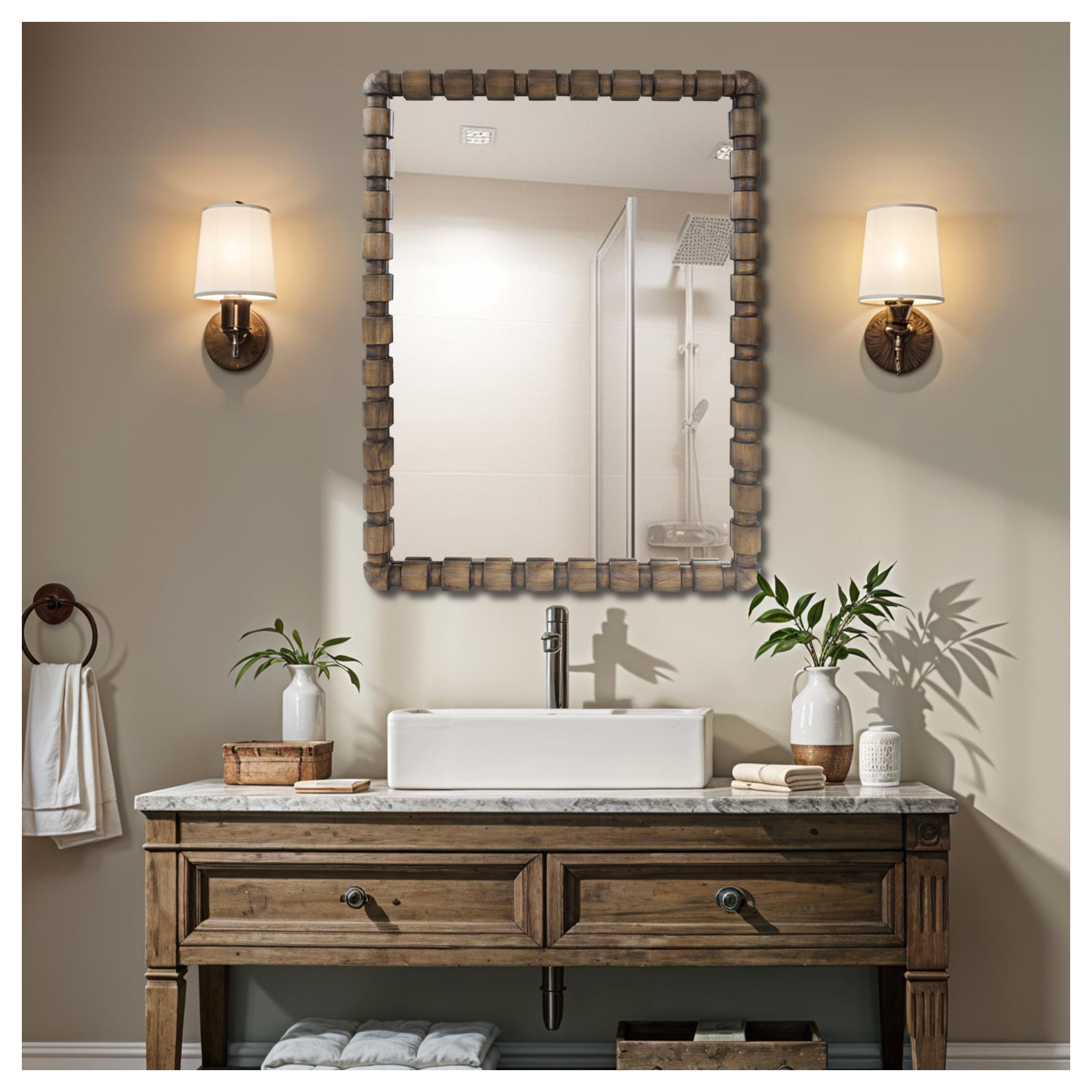 Wooden Bobbin Vanity Mirror, 48" x 36"