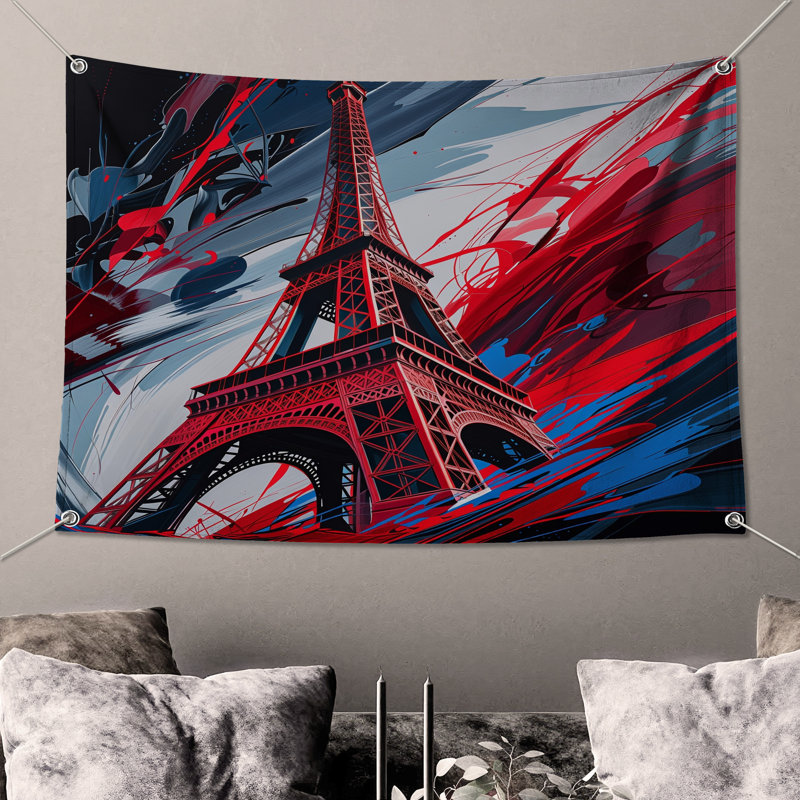 Tapisserie murale Tour Eiffel - Décoration murale architecture, 50in H x60in W with 4 Grommets