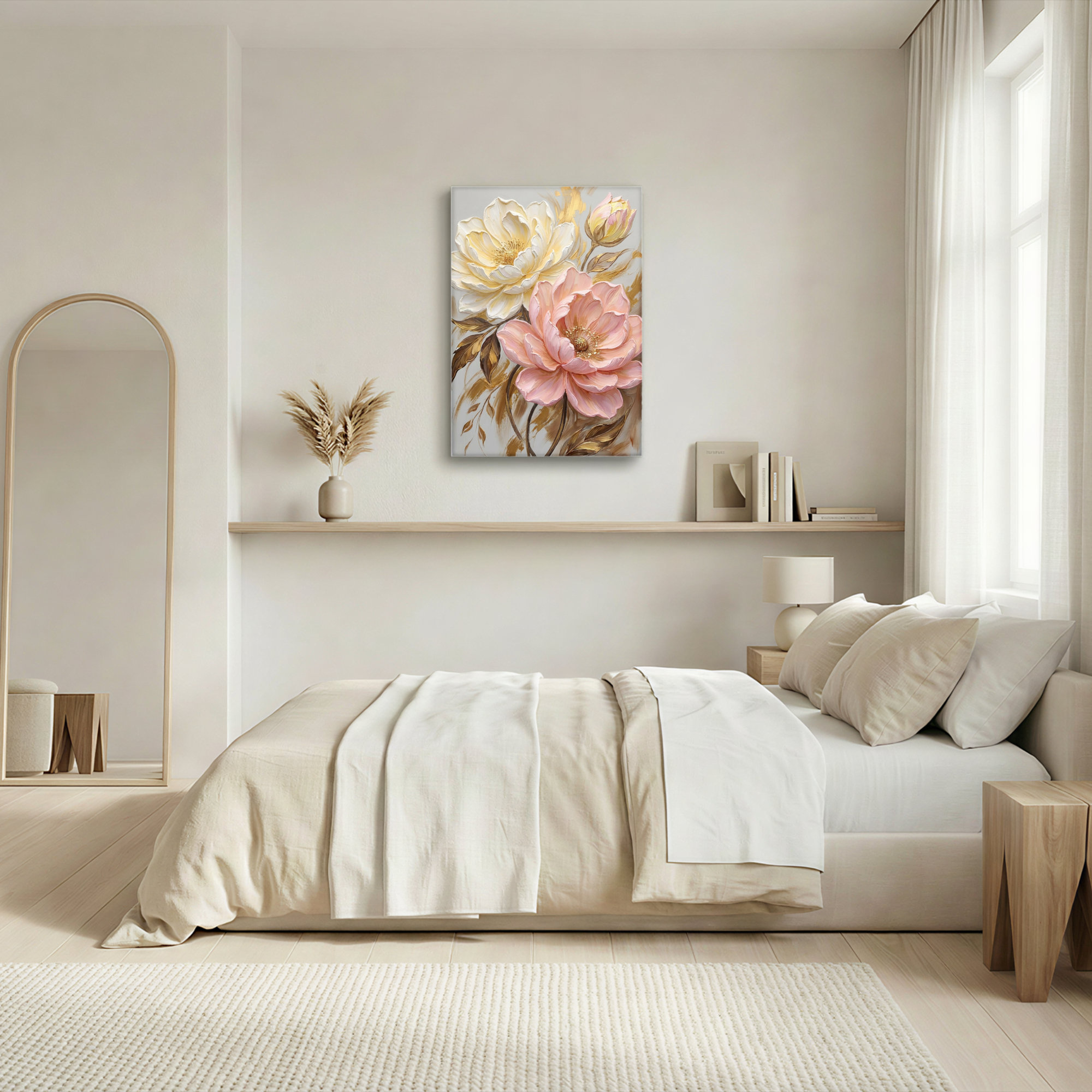 Astoria Grand Floral Peony And Leaves Canvas Wrapped Wall Art Oil ...