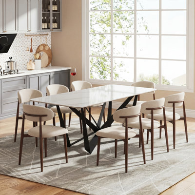 70.9" Mid-Century Modern Rectangular Sintered Stone Dining Table with Butterfly Metal Legs