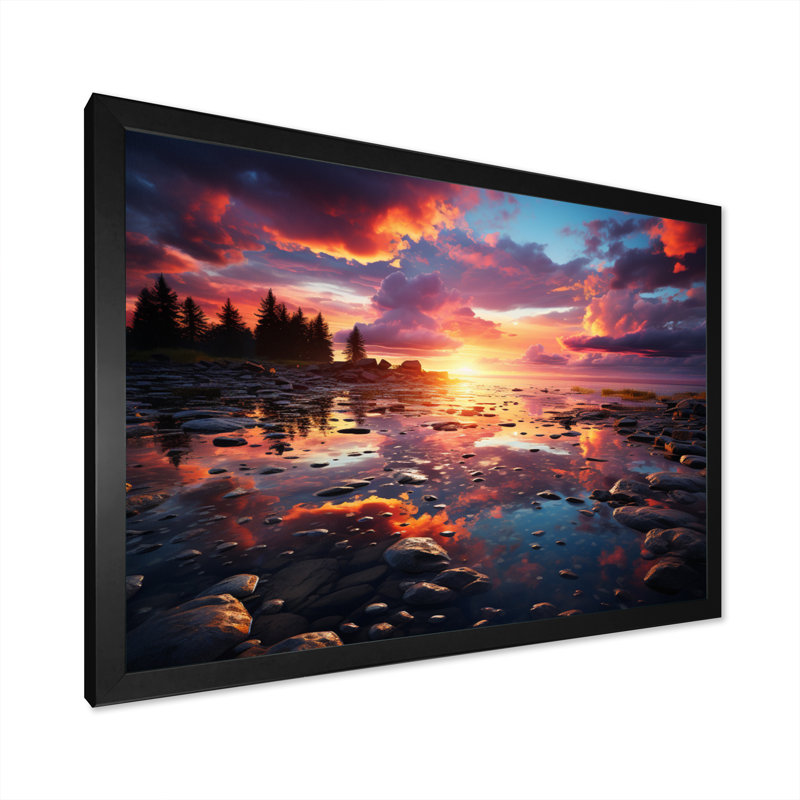 Coucher de soleil sur l'horizon infini, H 30 po x l 40 po x P 1,5 po, Cadre photo noir