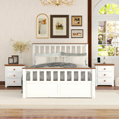 3-Pieces Bedroom Sets Platform Bed With Two Nightstands in , White -  Red Barrel StudioÂ®, BE955B824594488A9AC1D9A26471D0DF