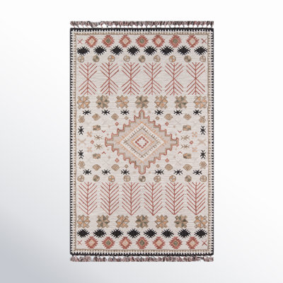 Anine Southwestern Handmade Looped Wool Pink/Beige Area Rug