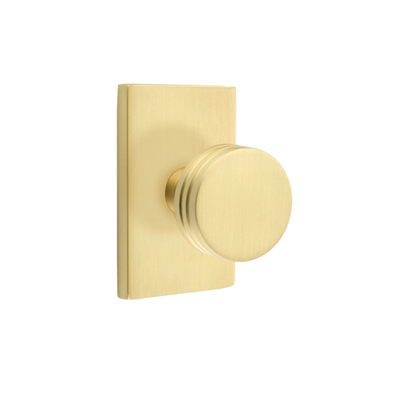 Ensemble de faux boutons Emtek avec rosette rectangulaire moderne et bouton Bern, Laiton satiné