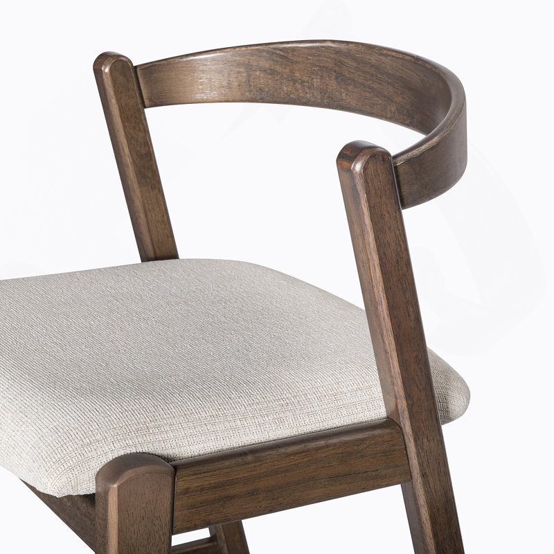 Tabouret de bar d'intérieur en bois d'hévéa, finition brun foncé et revêtement beige, ensemble de 2, Marron foncé