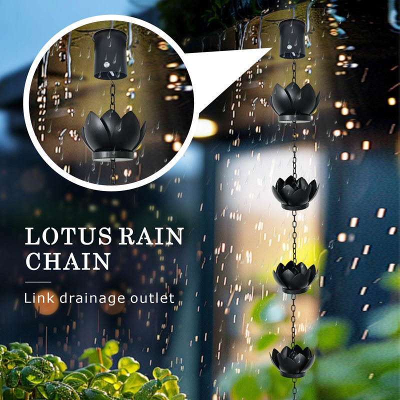 Chaîne de pluie en métal de 8,5 pi de couleur bronze foncé avec adaptateur de gouttière, collecteur de pluie résistant à la rouille pour pluie abondante, remplacement de drainage de gouttière et décoration intérieure / extérieure