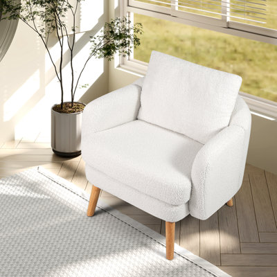 Chaise d'appoint en sherpa avec coussin de siège et pieds en bois d'hévéa pour la chambre à coucher