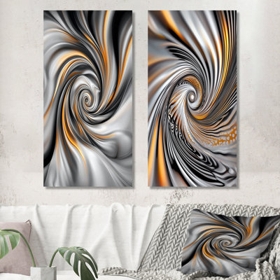 «Fractal Grey Vortex Galactic Expansion II», impression d'art mural abstrait à 2 panneaux