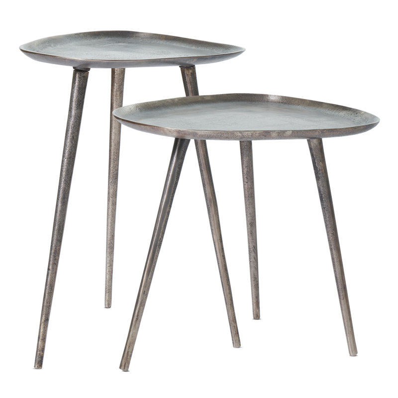 Endsley Elida Metal Nesting End Tables, Antique Silver