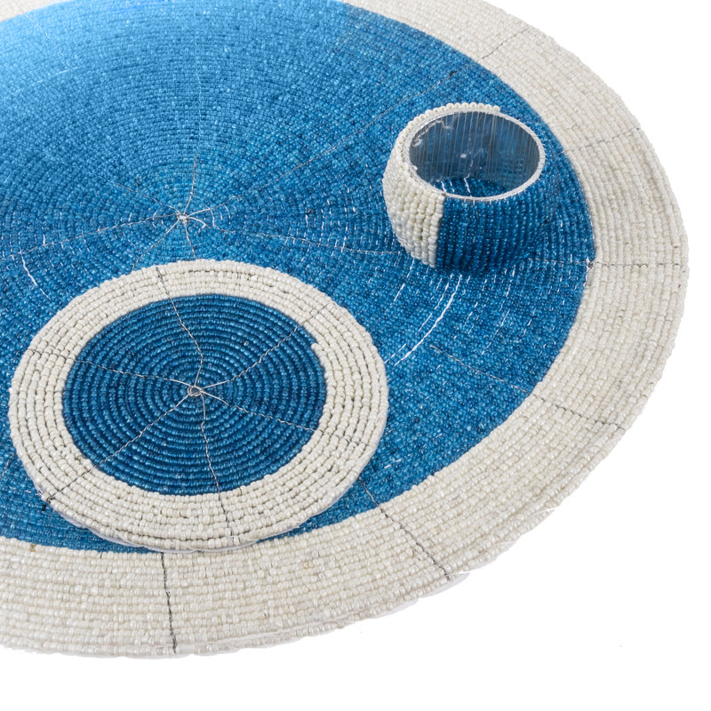 Cromwell Glass Patchwork Round, Blue/White