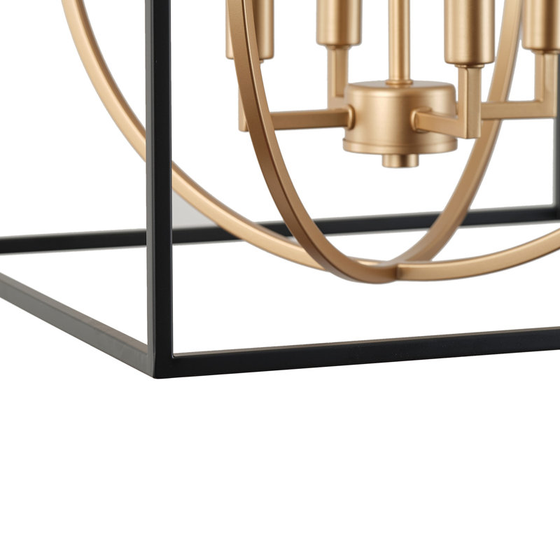 4-Light E12 Black and Brass Gold Metal Geometric Chandelier with Adjustable Height, Dimmable, UL Listed