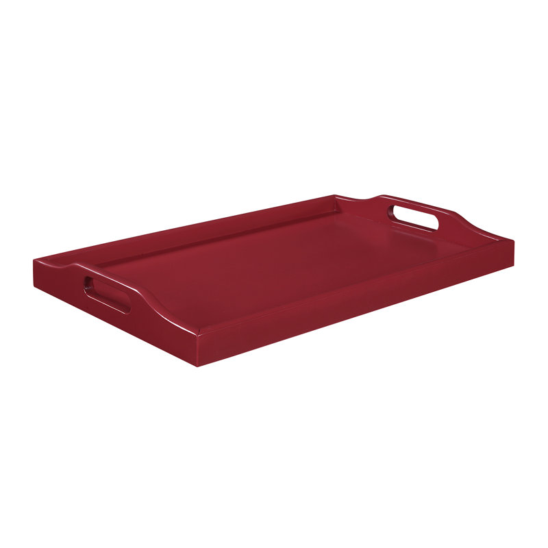 Plateau de service en bois manufacturé Conor avec poignées intégrées, H 13,75 po x l 22 po x P 3,5 po, Canneberge rouge