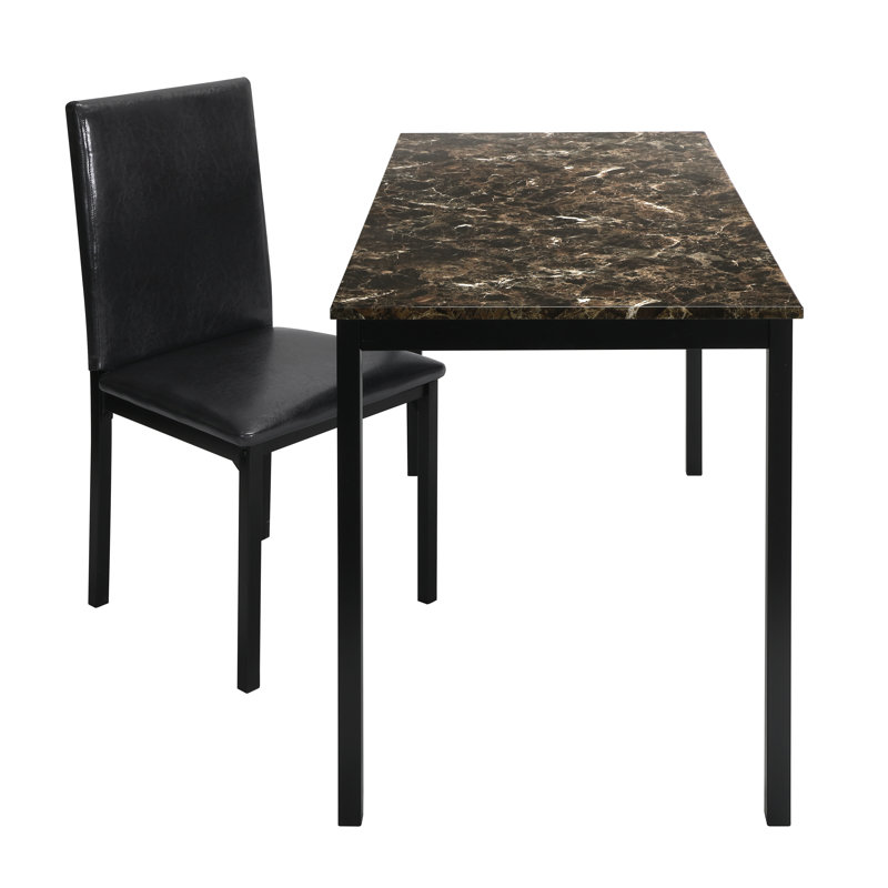 Ensemble de bureau et chaise rembourrés en similicuir noir, 2 pièces, structure en métal, petit mobilier de bureau personnel | Idée de cadeau