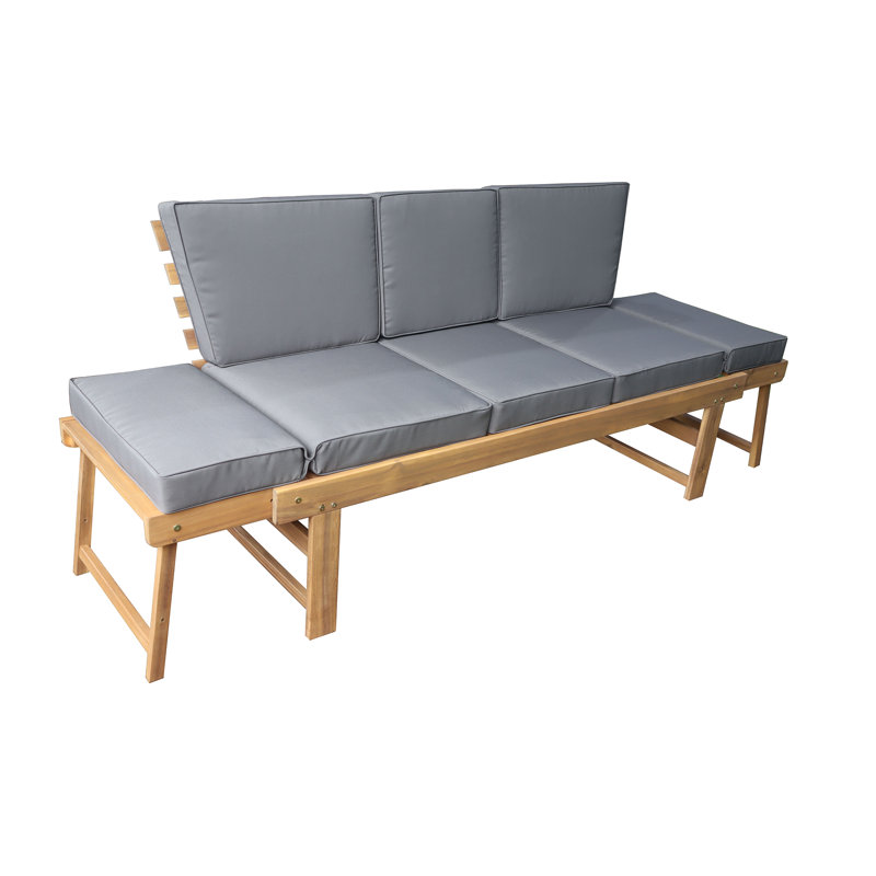 Outdoor Acacia Wood 3-Person Patio Bench with Fold Down Table