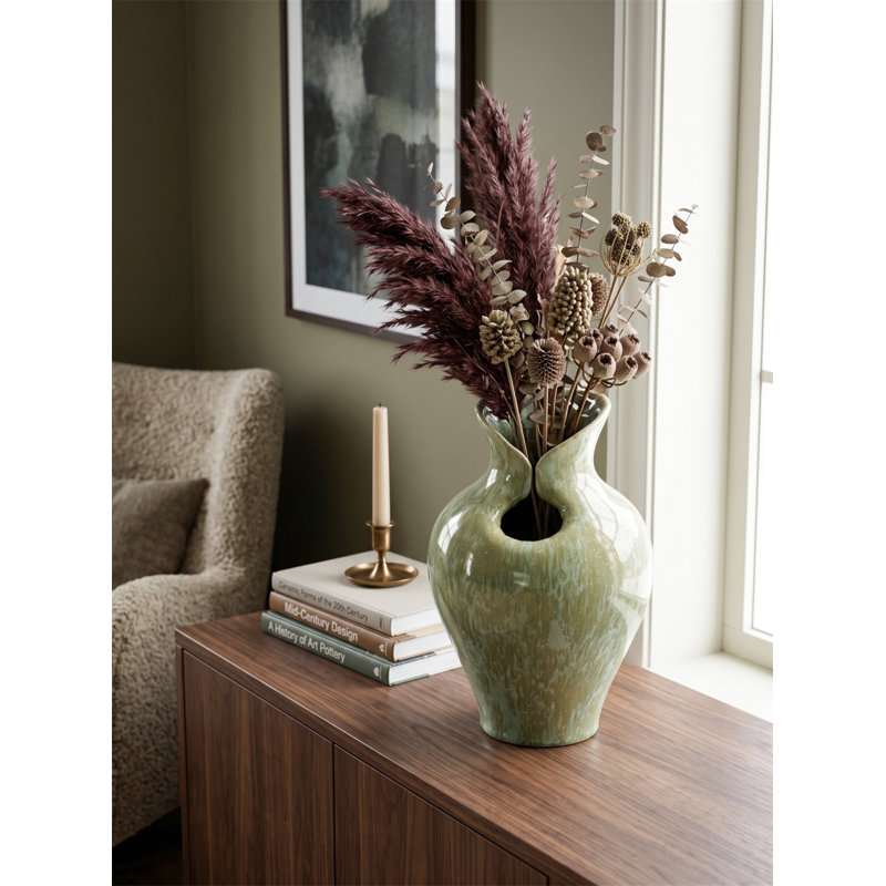 D7.9x11.8" Sage Green Sculptural Ceramic Vase