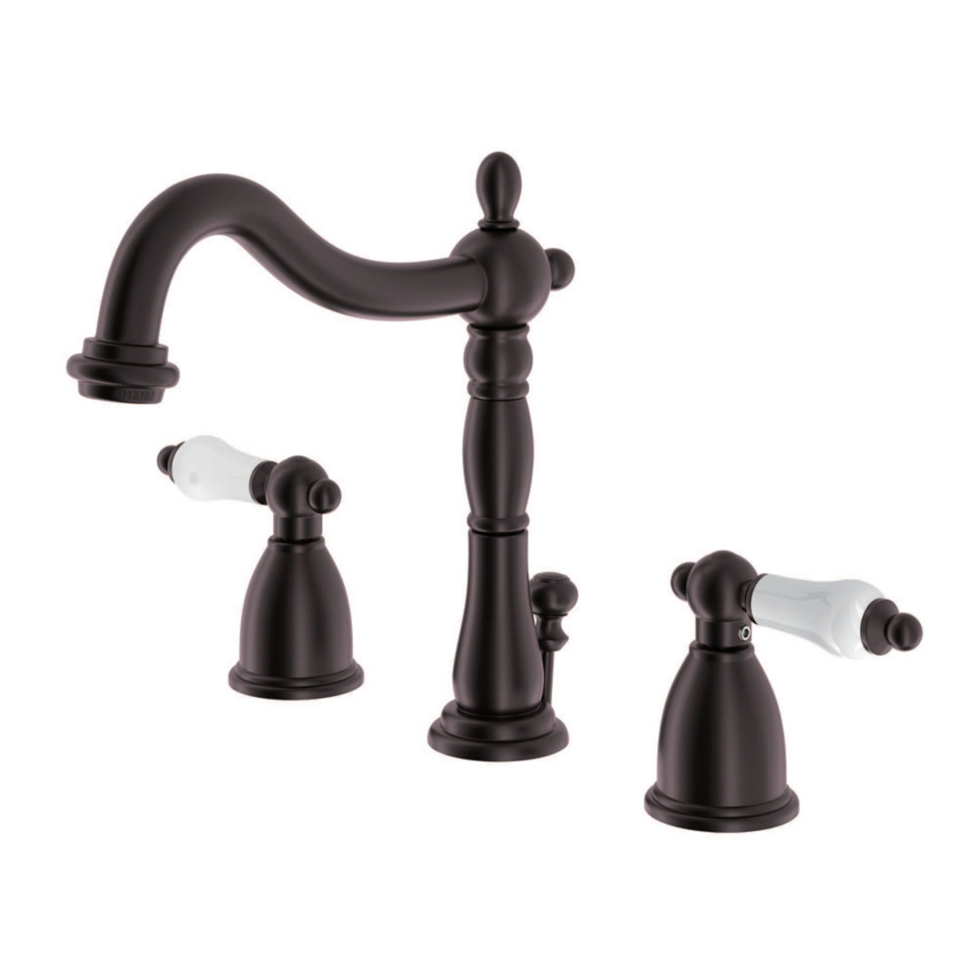 Kingston Brass Heritage Two-Handle 3-Hole Deck Mount Widespread Bathroom Faucet with Pop-Up Drain Kingston Brass 