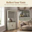 Unité de rangement haute, armoire à vin d'angle, avec tablettes réglables et portes en verre trempé, cadre en bois, dossier en miroir, vitrine à 5 niveaux, armoire de bar, style Mid-Century moderne, blanc