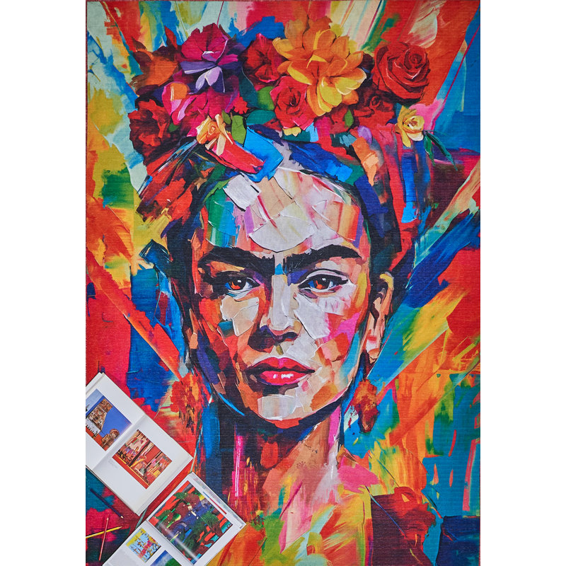 Frida Power Loomed Polyester Abstract Area Rug in Red/Multi by Frida Kahlo X Exquisite Rugs, Rectangle 2'6" x 3'4"