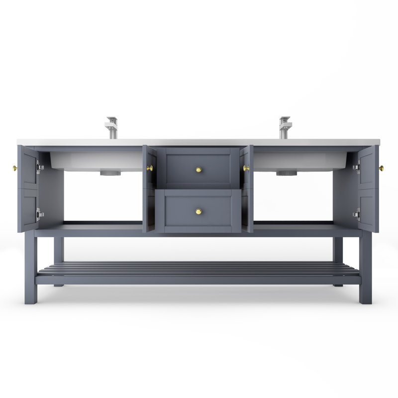 Ensemble de meuble-lavabo double 72 po Anneus, Blanc, gris, Doré