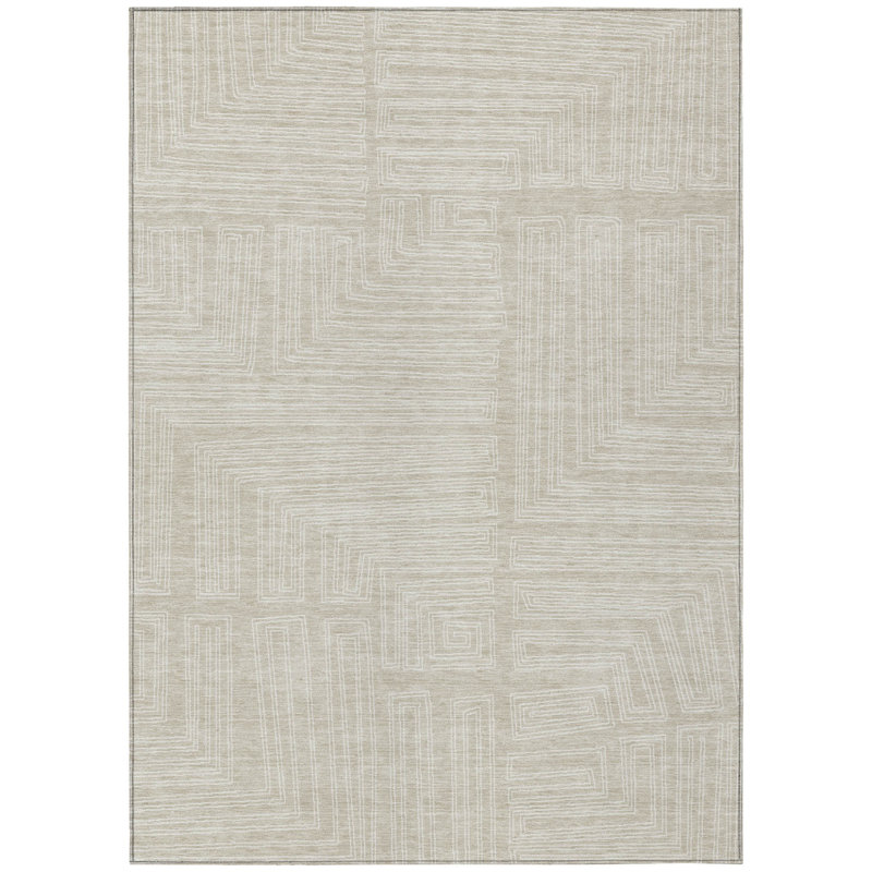 Tapis intérieur / extérieur beige géométrique lavable 5 pi x 8 pi HomeRoots