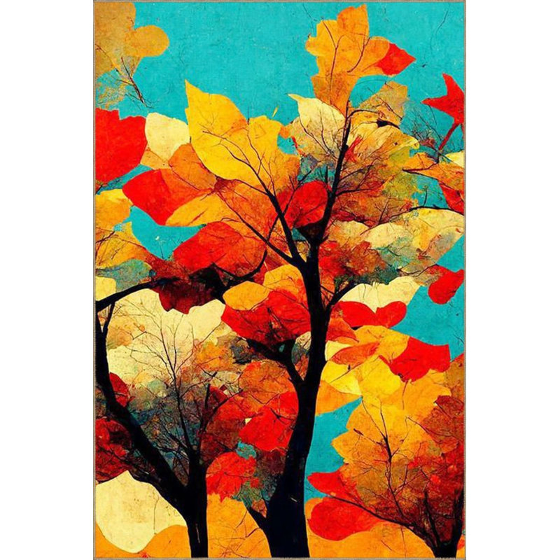 Blue And Orange Themed Floral Decorative Washable Carpet, Runner 2'6" x 6'7"