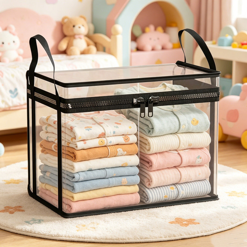Clear PVC Storage Organizer Bin Foldable Transparent Clothes Storage Box With Zipper  Reinforced Handles Waterproof Organizer For Clothing