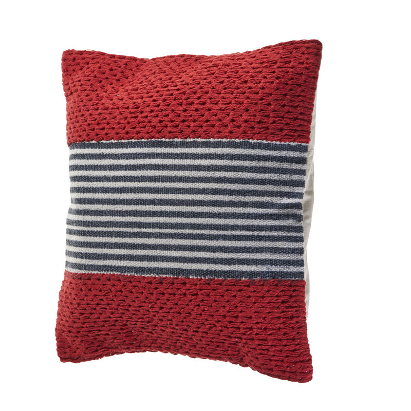 Coussin décoratif en mélange de coton tissé à la main Nautical, Red/Dark Blue, Housse de coussin seulement - sans insert