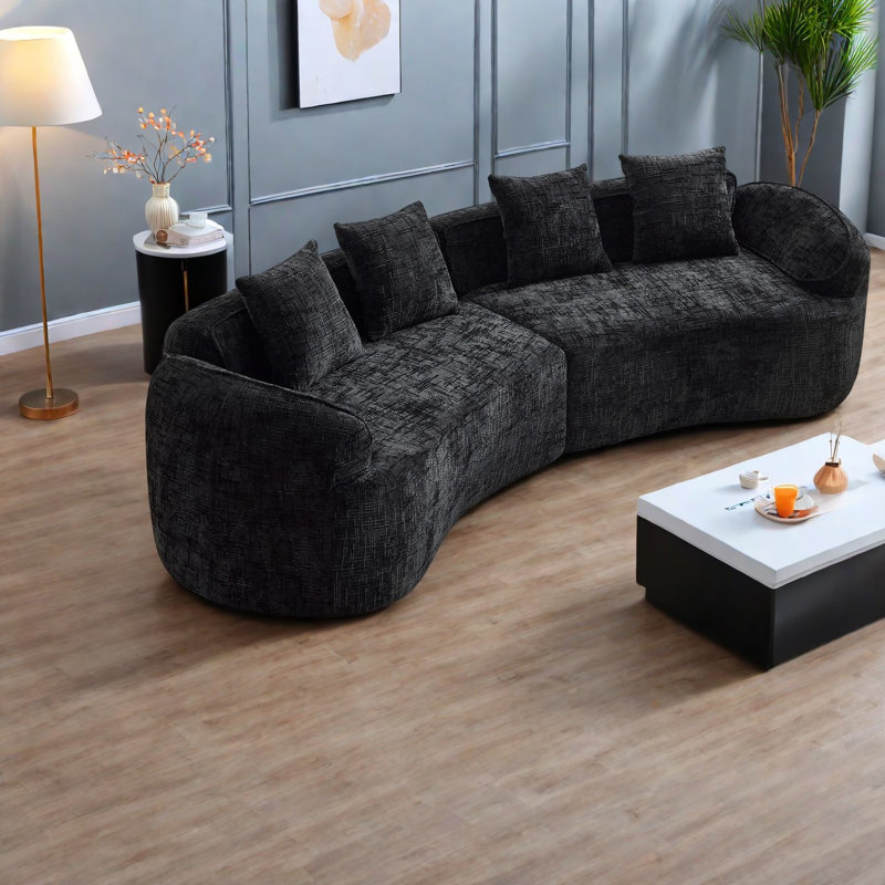 Compression Sofas, 4 Seat Foam Spring Modern Curved Couch for Home