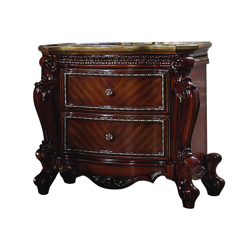 2 Drawer Transitional Style Nightstand, Cherry Oak/Antique Pearl