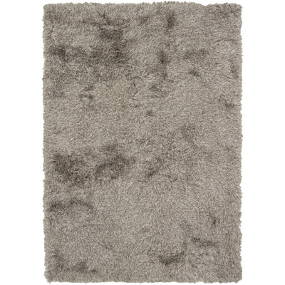 Tapis à poils longs contemporain tissé à la main Everly Quinn Domenica gris anthracite / ivoire
