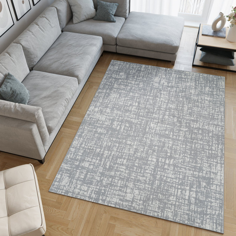 Machine Washable Frances Gray/Ivory Rug, Rectangle 5' x 8'