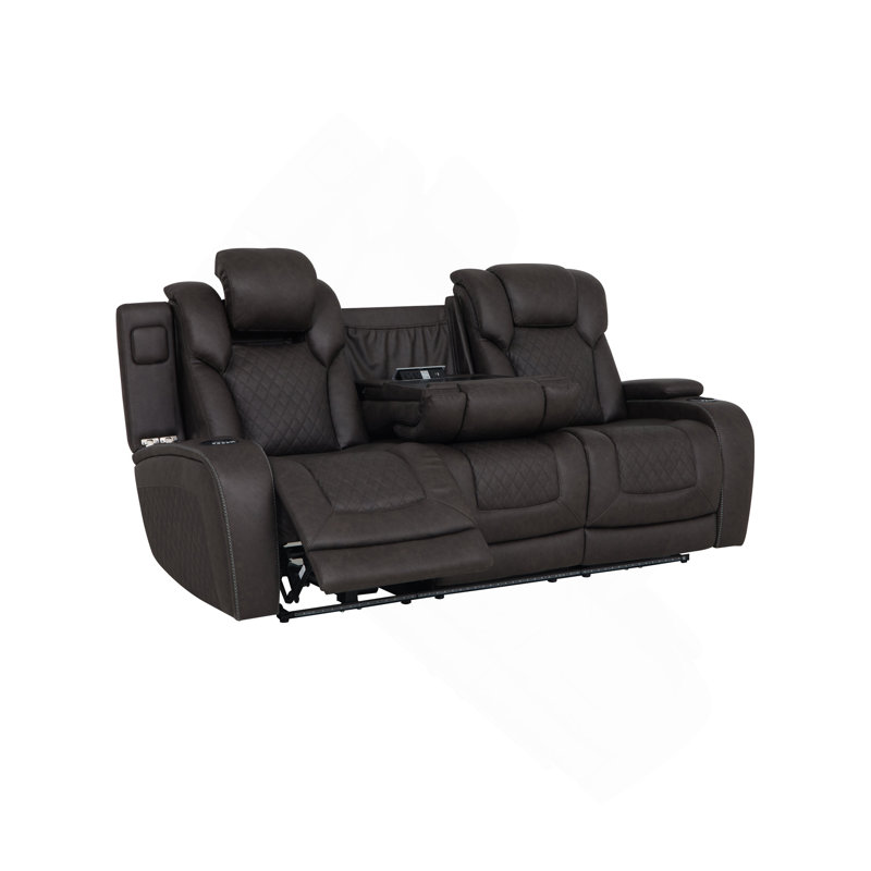 Canapé en microfibre gris foncé avec table rabattable, rangement, USB et DEL