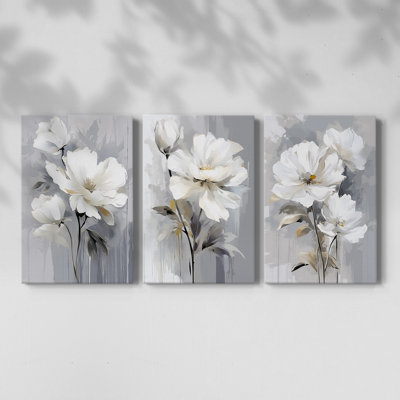 Floral Study Series CXLVI -Set Of 3 Gallery Wrapped Canvas -Ready to Hang