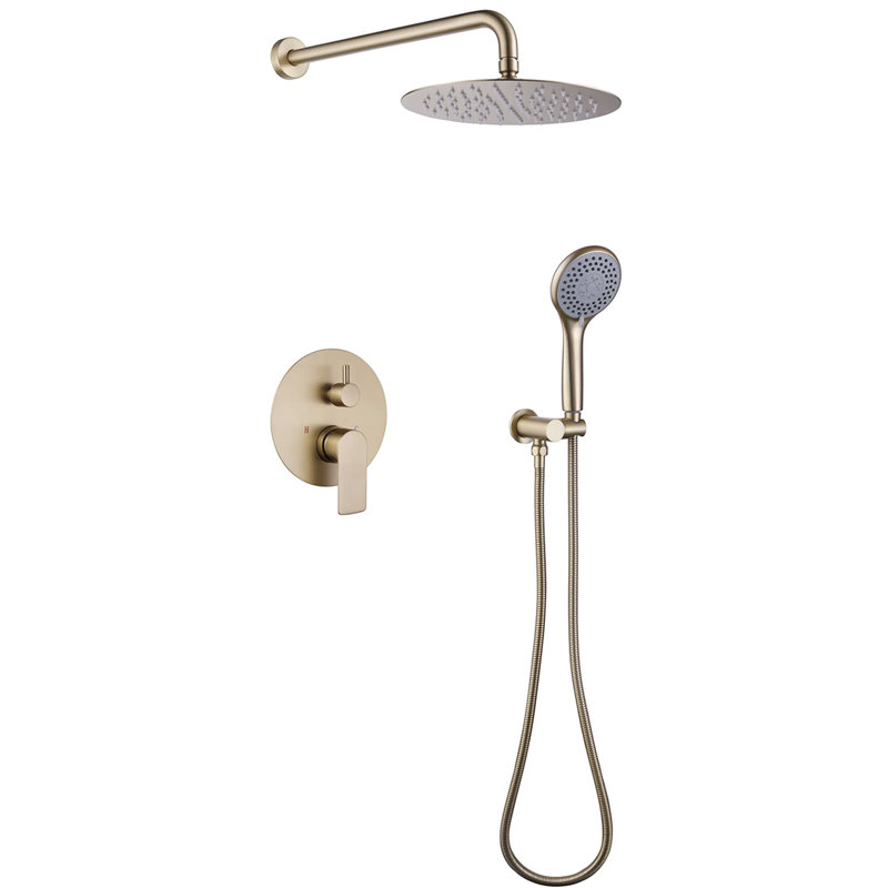 Complete Shower System with Rough in-Valve, Brushed Gold
